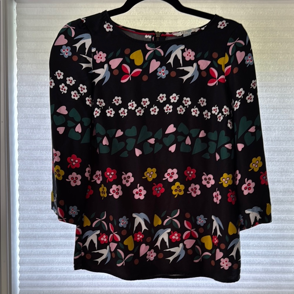 Boden Pink and White 3/4 Sleeve Blouse